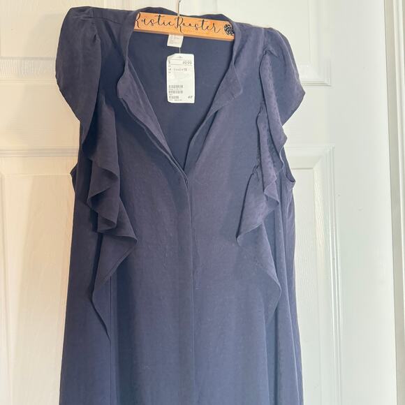 Women's H&M Navy Blue Dots Leopard Print Button down Sleeveless Midi Dress 12 - Picture 10 of 12